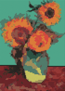 Vase with Three Sunflowers Mini Cross Stitch Pattern by Vincent Van Gogh