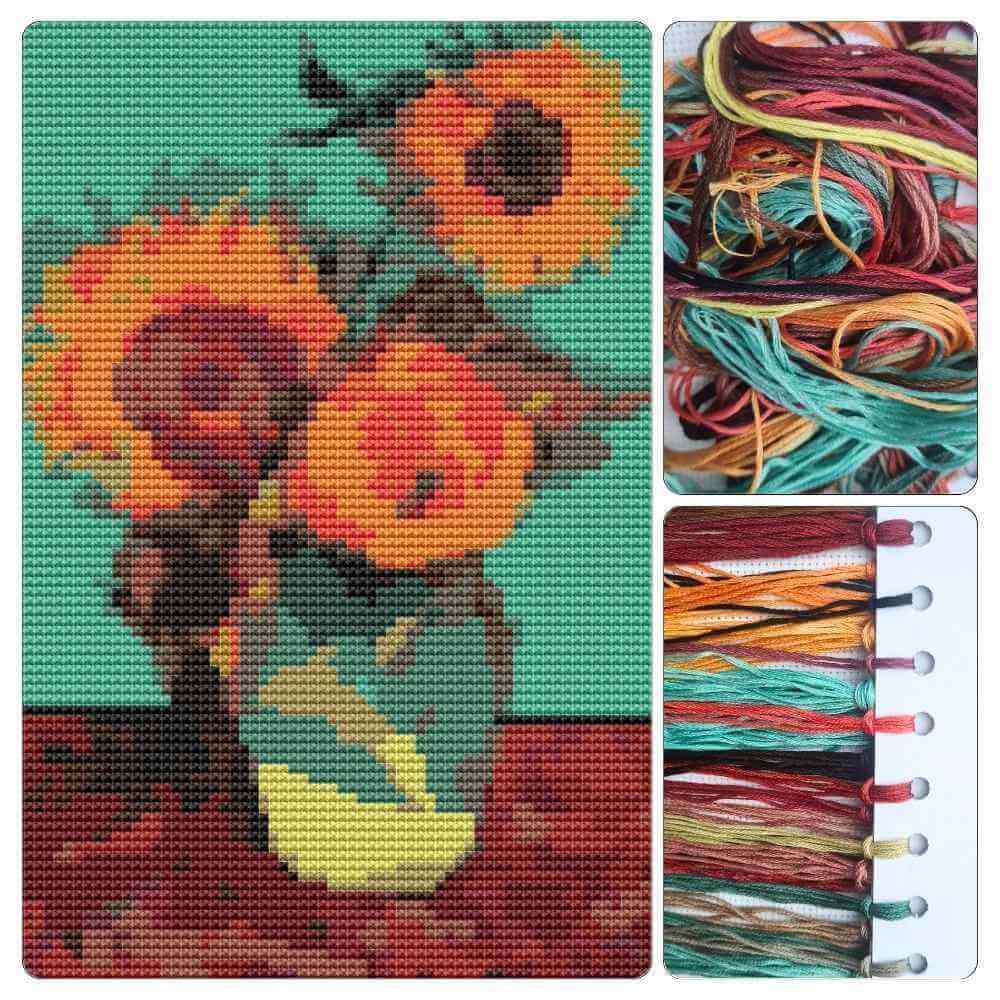Vase with Three Sunflowers Mini Cross Stitch Kit