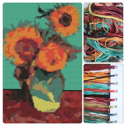 Vase with Three Sunflowers Mini Cross Stitch Kit