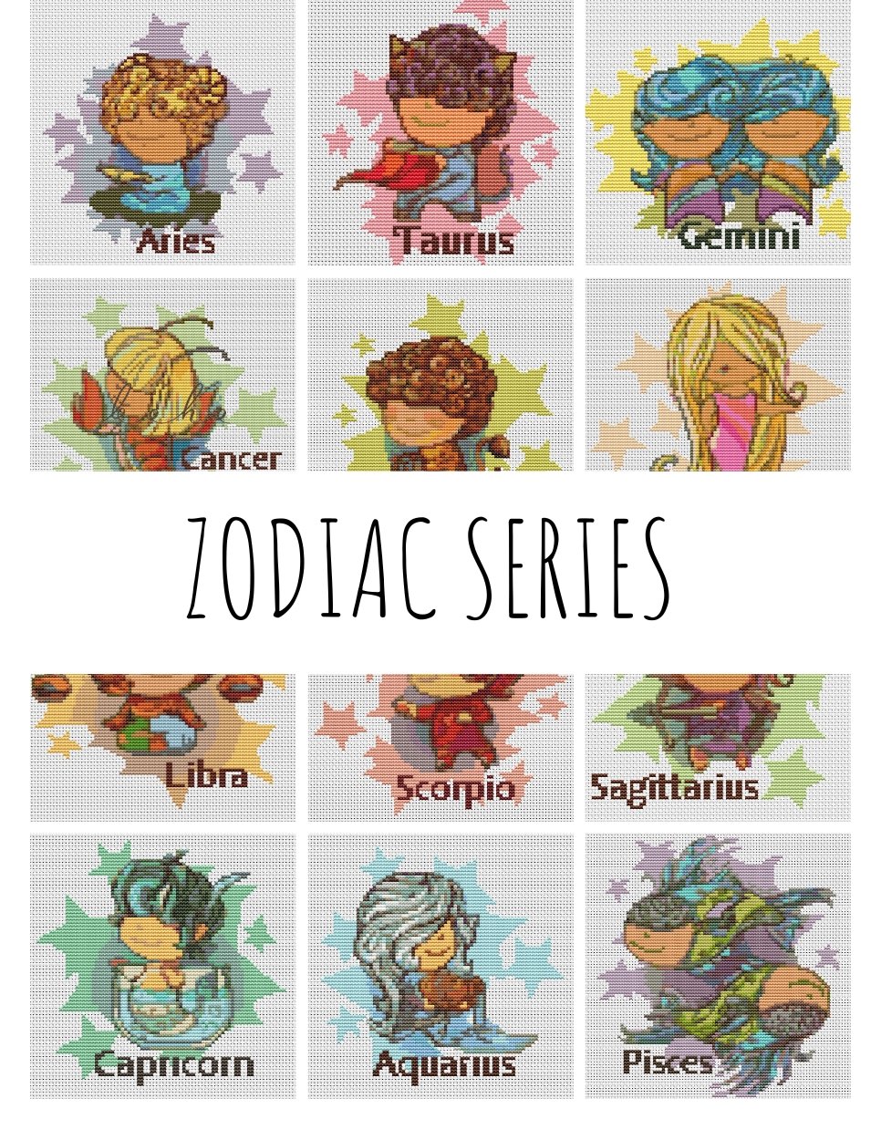 Fantasy Zodiac Gemini Cross Stitch Pattern Full Coverage 